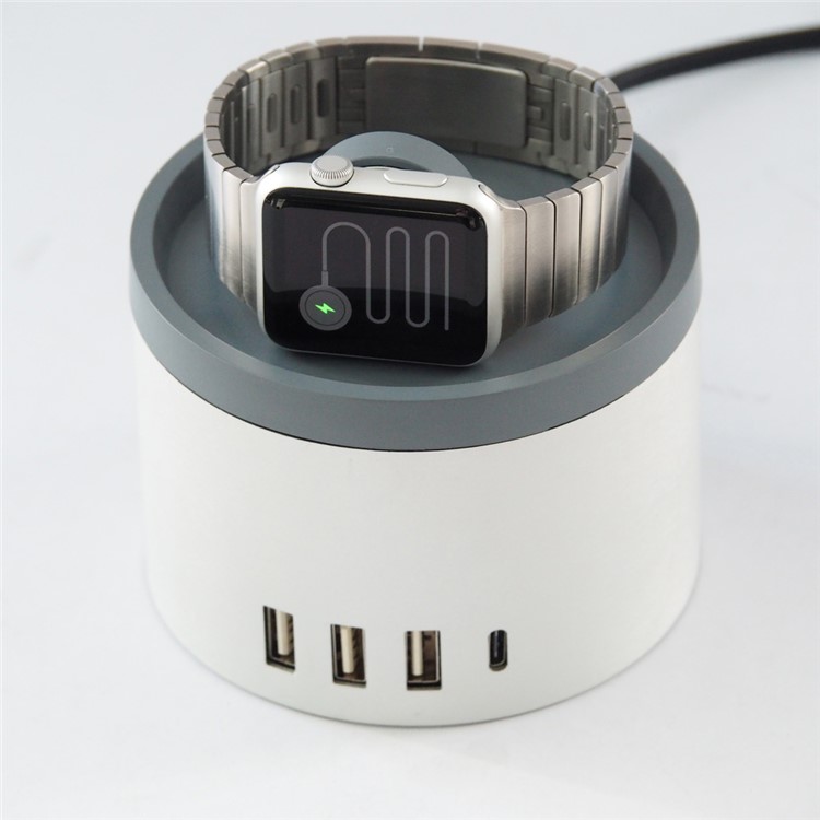 Cylinder 2.4A 4 USB 2.0 + Type-c Port Wall Charger Dock Station for Phones Tablets Apple Watch - White-8