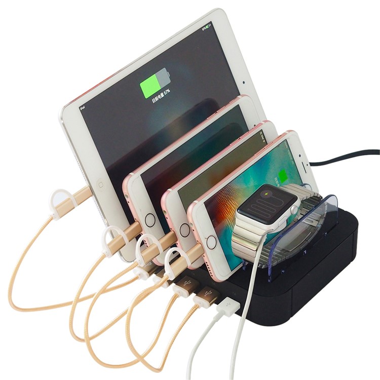 2.4A 5-Port USB Charging Station Dock for iPhone iPad Smartphone Tablet - Black / EU Plug-1