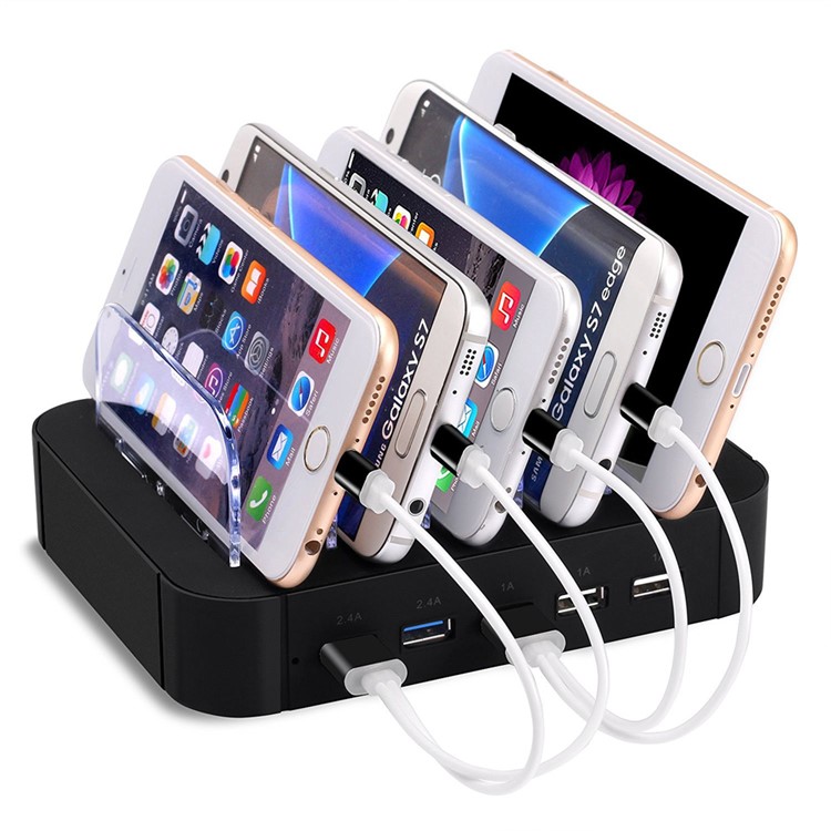 2.4A 5-Port USB Charging Station Dock for iPhone iPad Smartphone Tablet - Black / EU Plug-11
