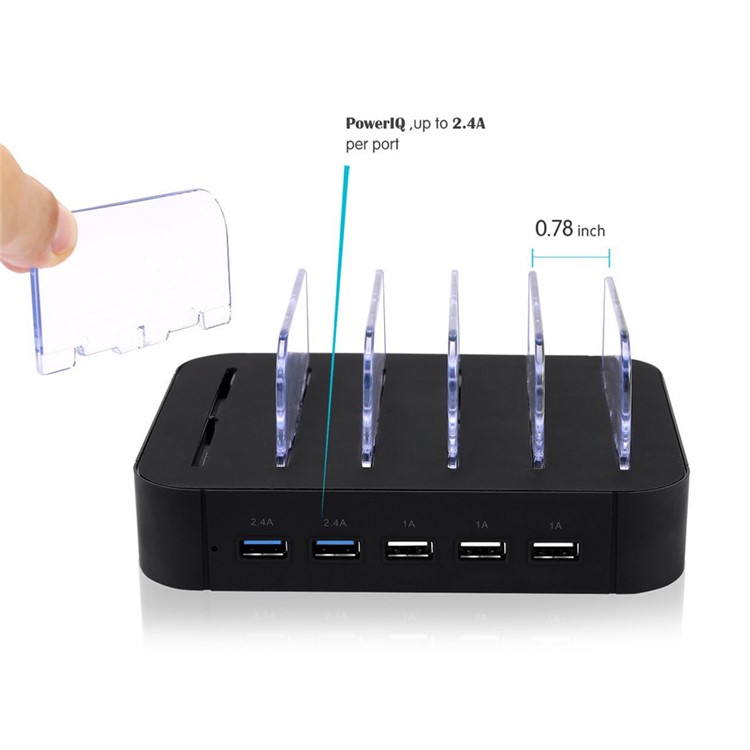2.4A 5-Port USB Charging Station Dock for iPhone iPad Smartphone Tablet - Black / EU Plug-13