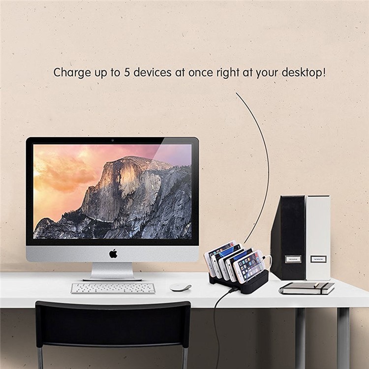 2.4A 5-Port USB Charging Station Dock for iPhone iPad Smartphone Tablet - Black / EU Plug-2