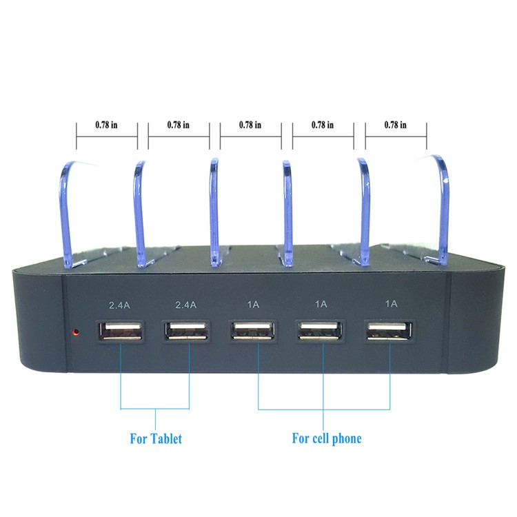 2.4A 5-Port USB Charging Station Dock for iPhone iPad Smartphone Tablet - Black / EU Plug-3