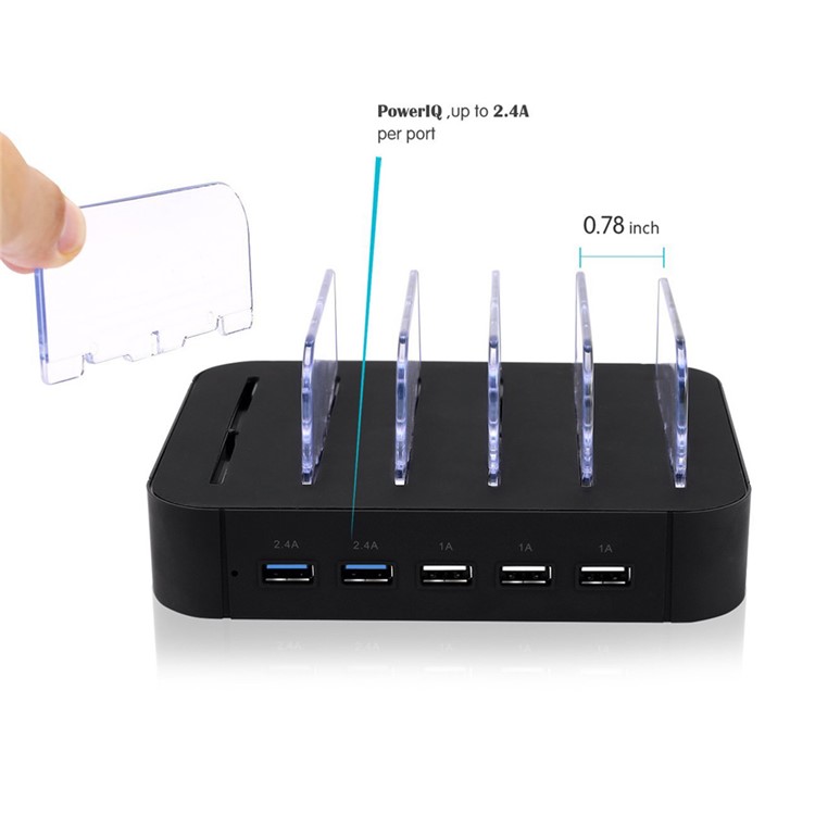 2.4A 5-Port USB Desktop Charger Dock for iPhone iPad Smartphone Tablet - Black / US Plug-13