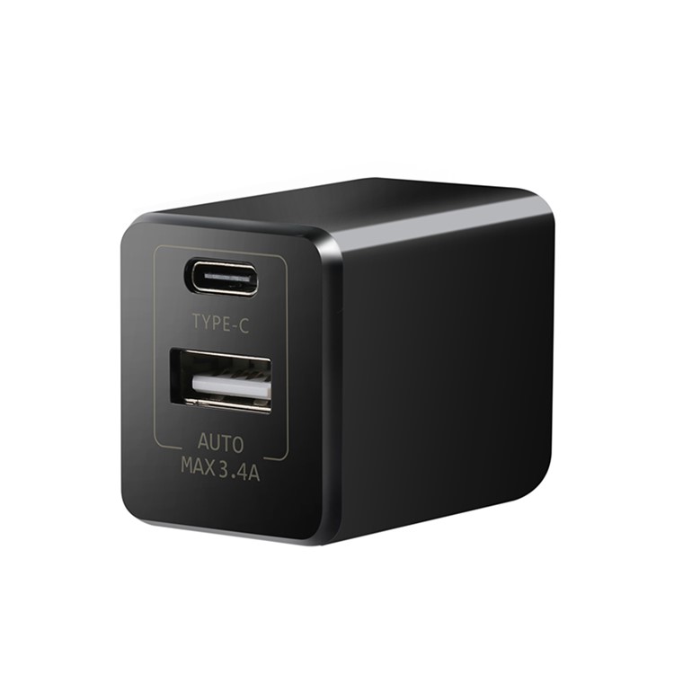 BENKS Mini 2-Port 3.4A Type-C + USB Travel Charger for New MacBook Pro/iPhone 7 Etc - Black-2