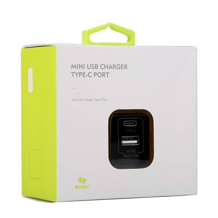 BENKS Mini 2-Port 3.4A Type-C + USB Travel Charger for New MacBook Pro/iPhone 7 Etc - Black-5