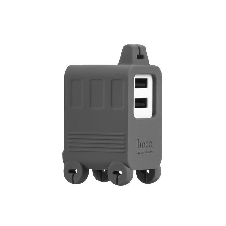 HOCO C6A Cool Journey Dual USB Charging Adapter Winder Charger for iPhone 7 Etc. - Grey-1