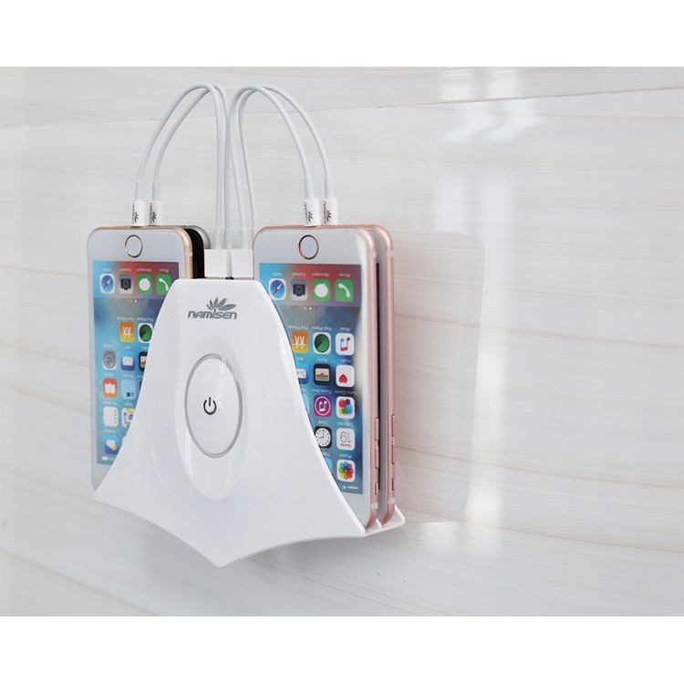 NAMISEN 4 Phone Holder Slots 4-USB Charger Charging Station (CE/FCC/ROHS) + 4 Micro USB Cables - White / US Plug-13