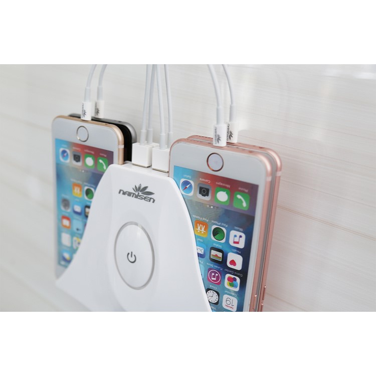 NAMISEN 4 Phone Holder Slots 4-USB Charger Charging Station (CE/FCC/ROHS) + 4 Micro USB Cables - White / US Plug-14