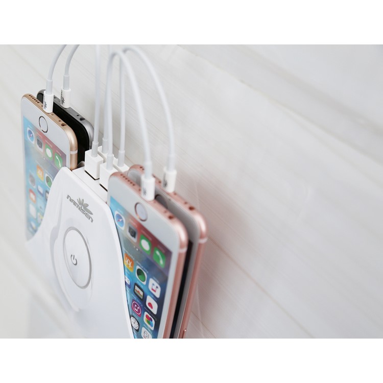 NAMISEN 4 Phone Holder Slots 4-USB Charger Charging Station (CE/FCC/ROHS) + 4 Micro USB Cables - White / US Plug-15