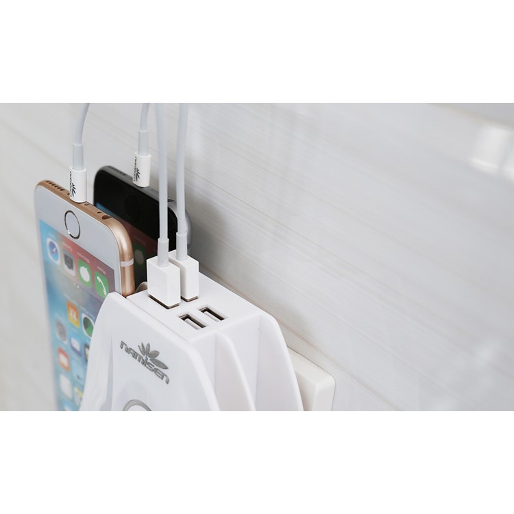 NAMISEN 4 Phone Holder Slots 4-USB Charger Charging Station (CE/FCC/ROHS) + 4 Micro USB Cables - White / US Plug-17