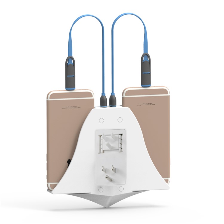 NAMISEN NS-C512 2-in-1 Dual Slots Smartphone Holder + Dual Ports USB Wall Charger with 2 Micro USB Cables - US Plug-2