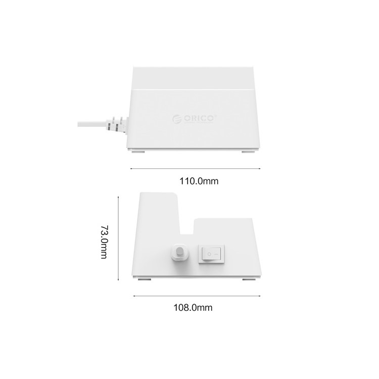 ORICO 2A5U 2 AC Sockets + 5V 2.4A 5 USB Ports Power Strip Charging Station - White / EU Plug-3
