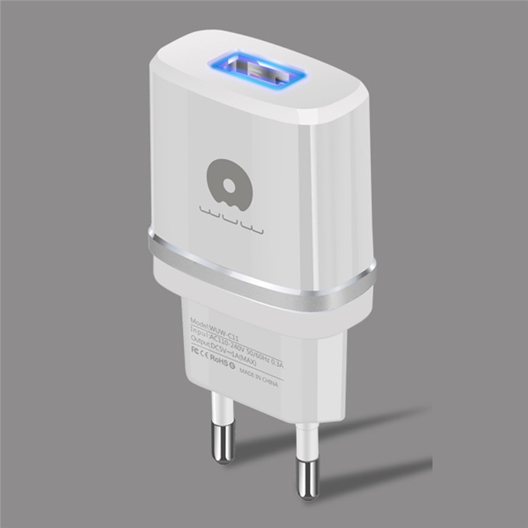 WUW C11 5V 1A Single USB Mobile Travel Charger Adapter for Mobile Phones - EU Plug / Silver-1
