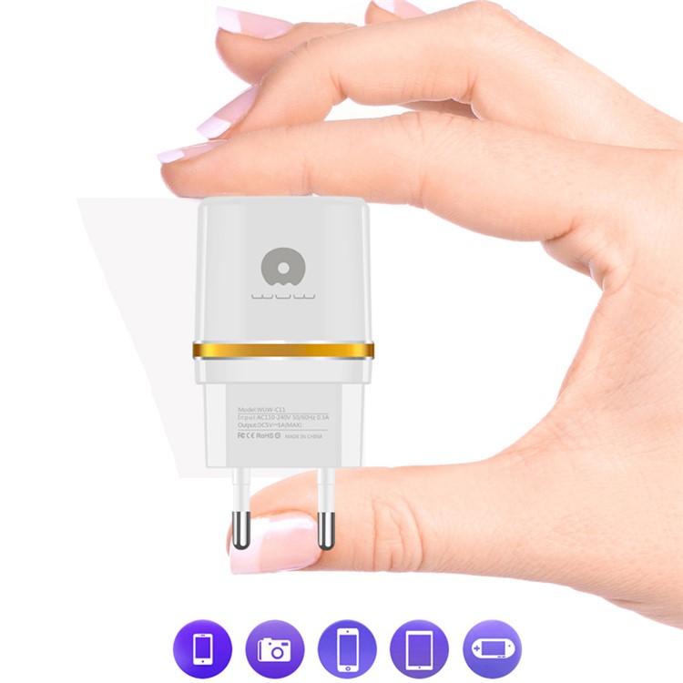 WUW C11 5V 1A Single USB Mobile Travel Charger Adapter for Mobile Phones - EU Plug / Silver-7