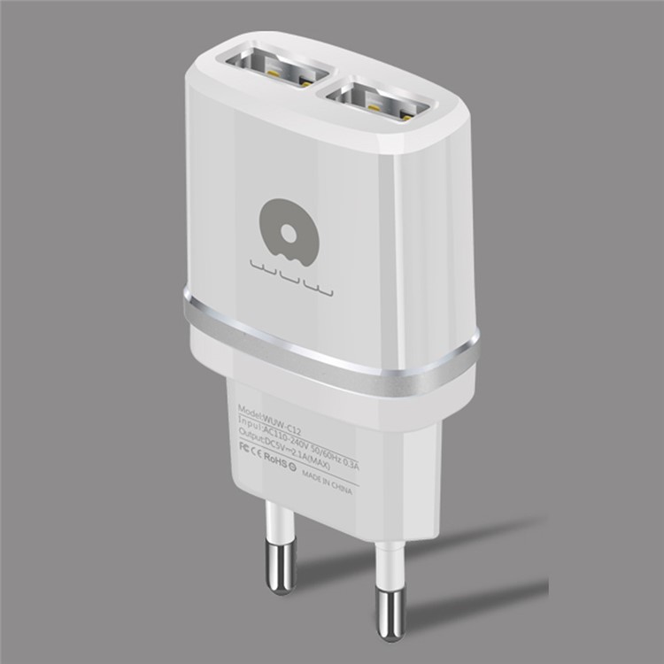 WUW C12 Dual USB Travel Wall Charger Adapter 5V 2.1A for Mobile Phones & Tabs - EU Plug / Silver-1