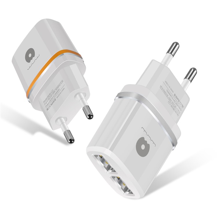 WUW C12 Dual USB Travel Wall Charger Adapter 5V 2.1A for Mobile Phones & Tabs - EU Plug / Silver-2