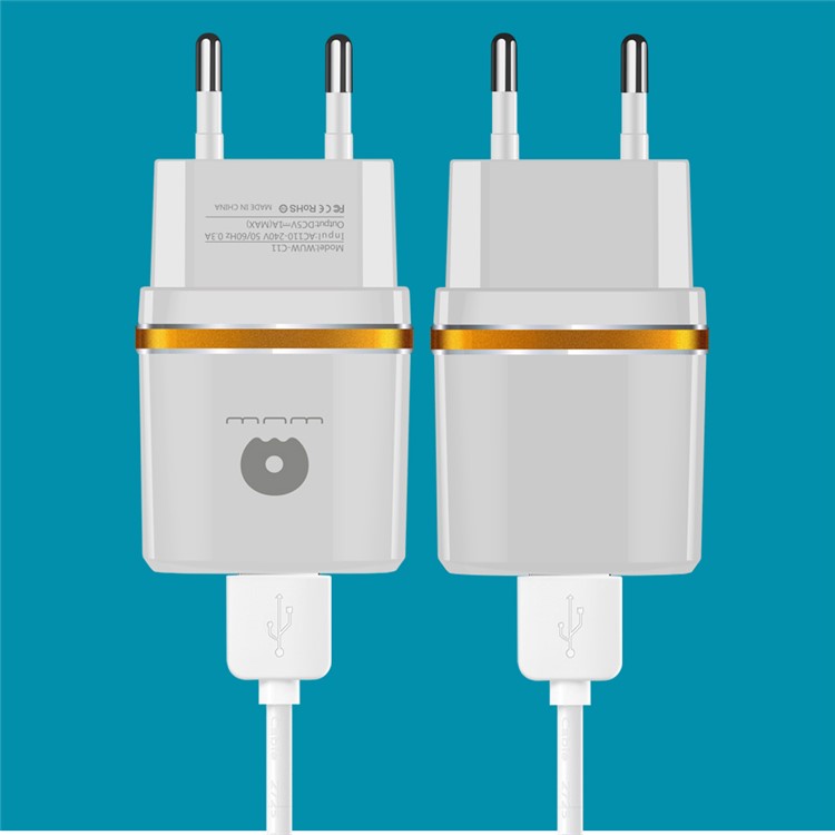 WUW C12 Dual USB Travel Wall Charger Adapter 5V 2.1A for Mobile Phones & Tabs - EU Plug / Silver-4