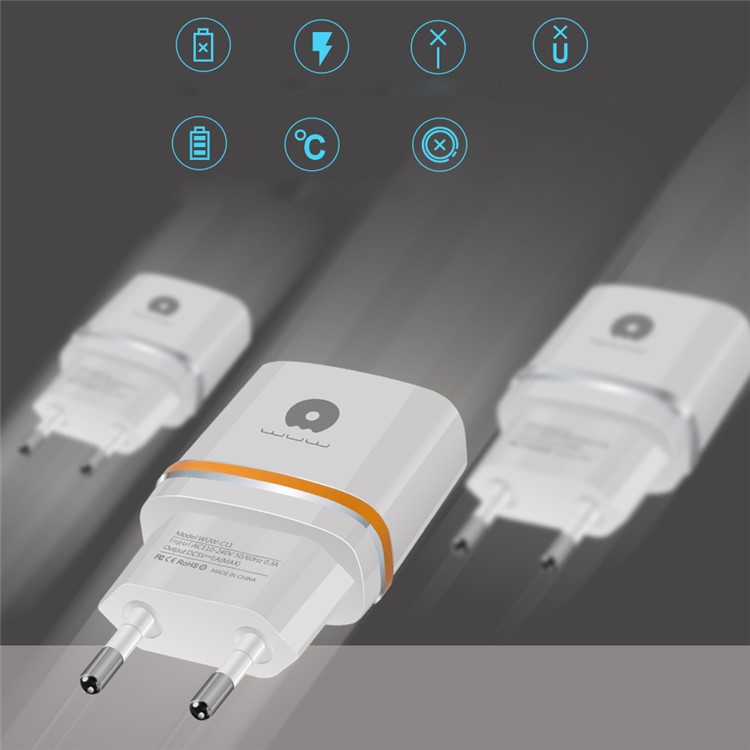 WUW C12 Dual USB Travel Wall Charger Adapter 5V 2.1A for Mobile Phones & Tabs - EU Plug / Silver-5