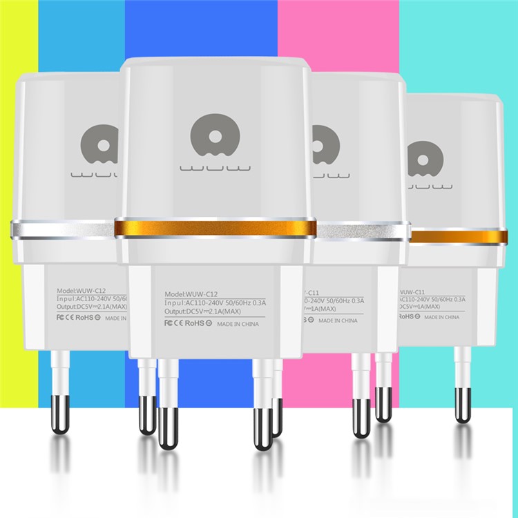 WUW C12 Dual USB Travel Wall Charger Adapter 5V 2.1A for Mobile Phones & Tabs - EU Plug / Silver-8