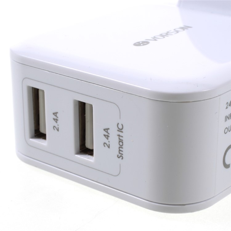 VORSON Dual USB 5V 2.4A USB Charger Universal Adapter for iPhone iPad Samsung etc. (VCC-002) - White / UK Plug-3