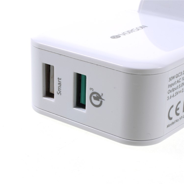 VORSON VT-004 30W 4.8A QC 3.0 Quick Charge 2 USB Home Charger (CE/FCC/RoHS) - White / UK Plug-3