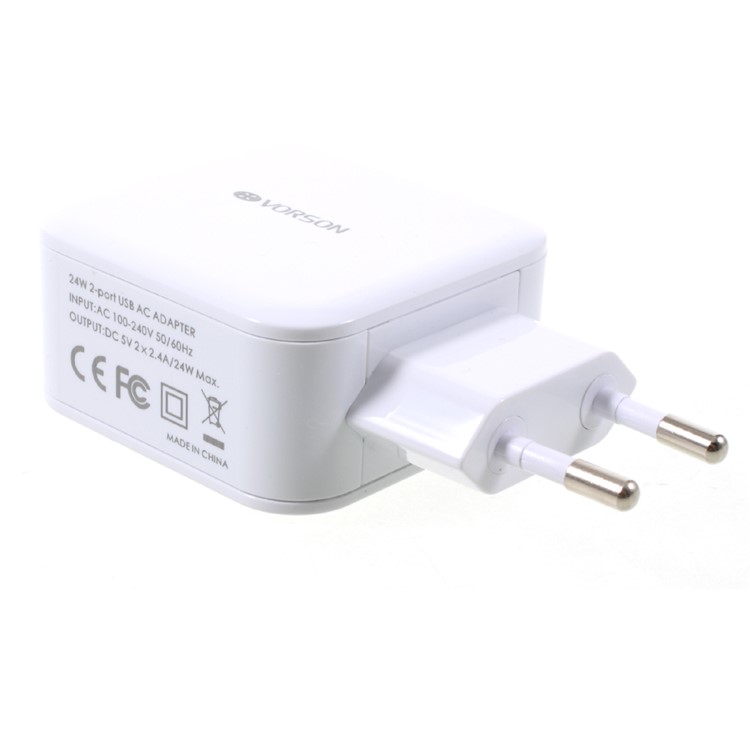 VORSON 2.4A Dual USB Charger Universal Adapter for iPhone iPad Samsung etc. (VCC-002) - White / EU Plug-2