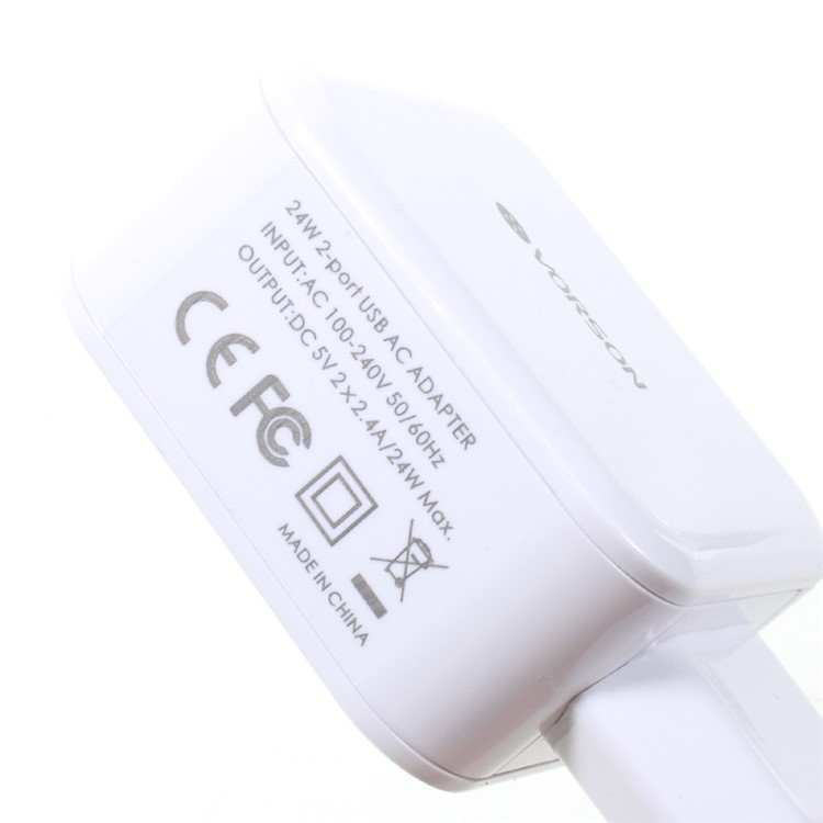 VORSON 2.4A Dual USB Charger Universal Adapter for iPhone iPad Samsung etc. (VCC-002) - White / EU Plug-3