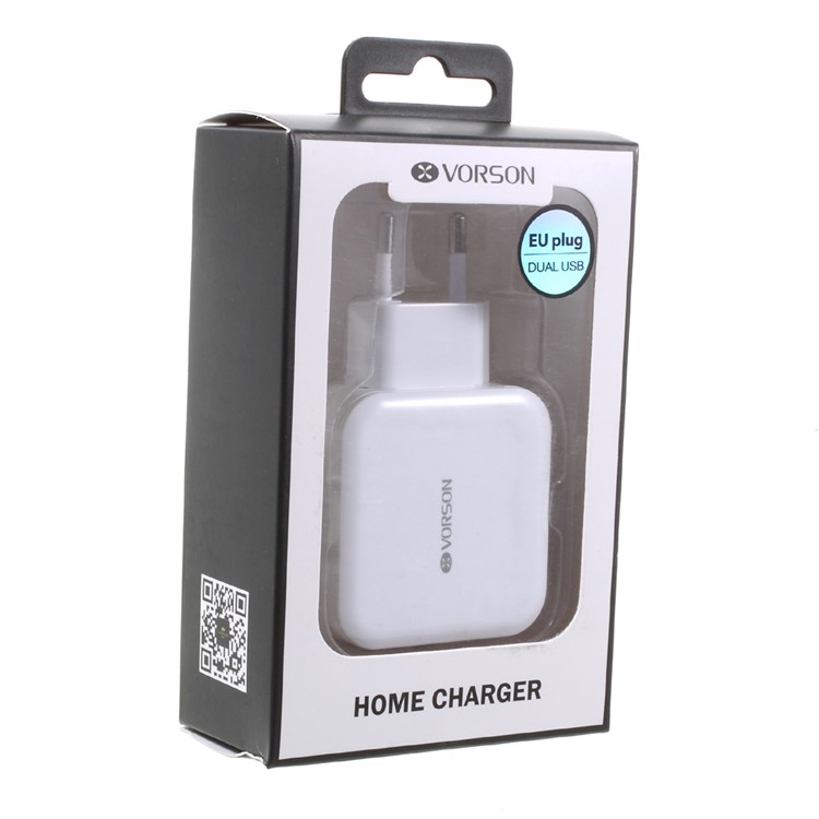 VORSON 2.4A Dual USB Charger Universal Adapter for iPhone iPad Samsung etc. (VCC-002) - White / EU Plug-6