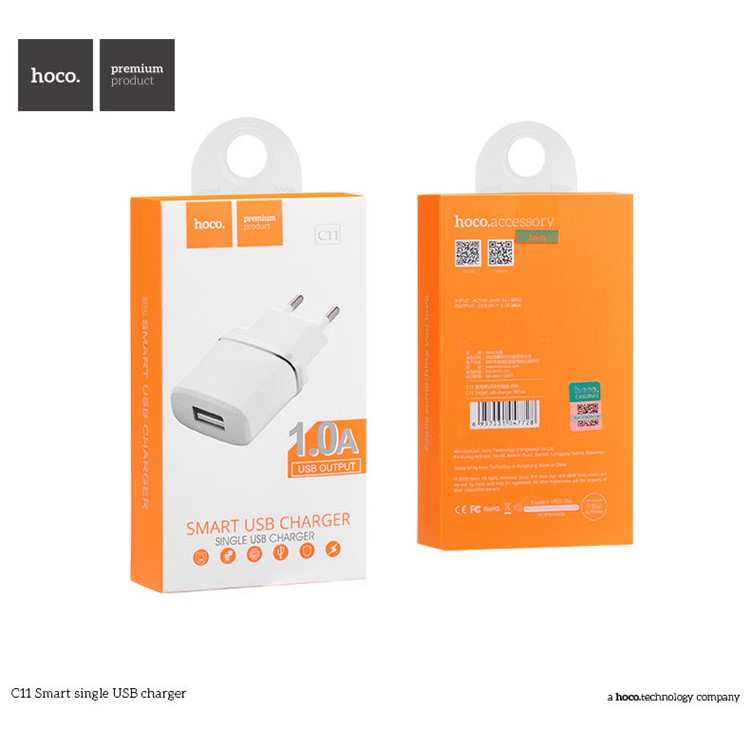 HOCO C11 DC 5V 1A Wall Travel Charger Adapter Single USB Port for iPhone Samsung Etc - EU Plug-5