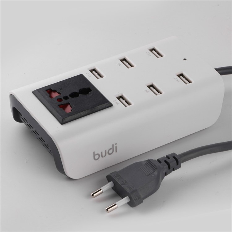 BUDI 6 USB Ports + 1 AC Socket Power Outlet for Digital Devices - EU Plug-1