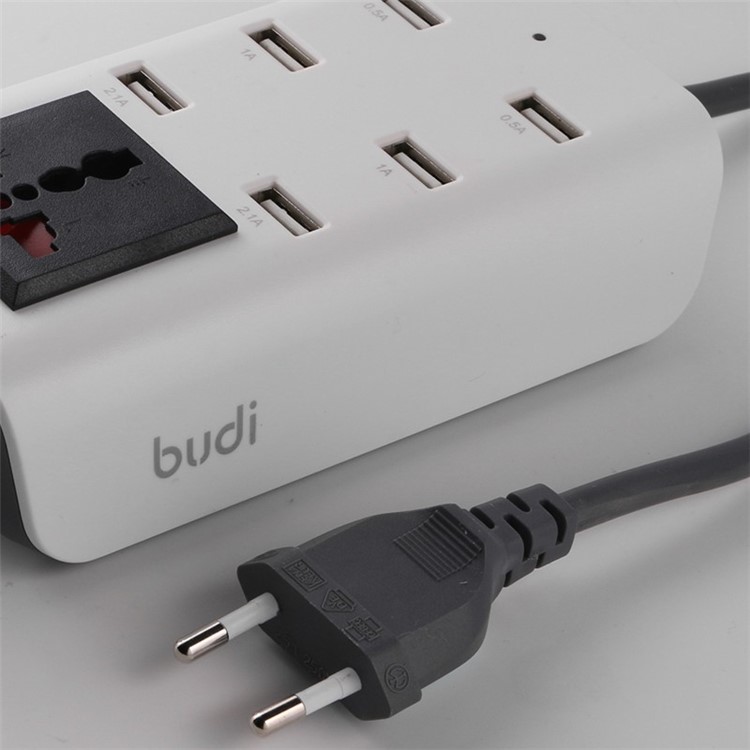 BUDI 6 USB Ports + 1 AC Socket Power Outlet for Digital Devices - EU Plug-2