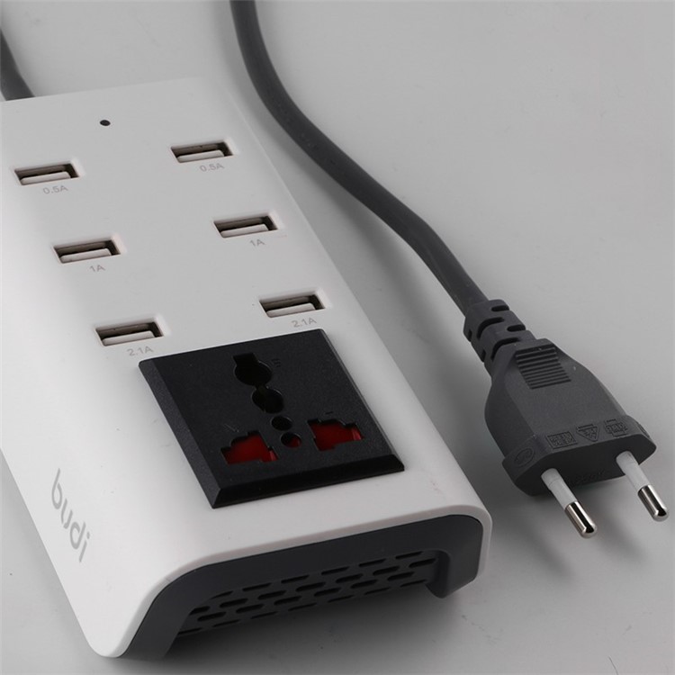 BUDI 6 USB Ports + 1 AC Socket Power Outlet for Digital Devices - EU Plug-3