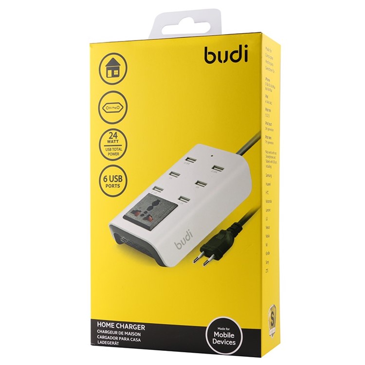 BUDI 6 USB Ports + 1 AC Socket Power Outlet for Digital Devices - EU Plug-6
