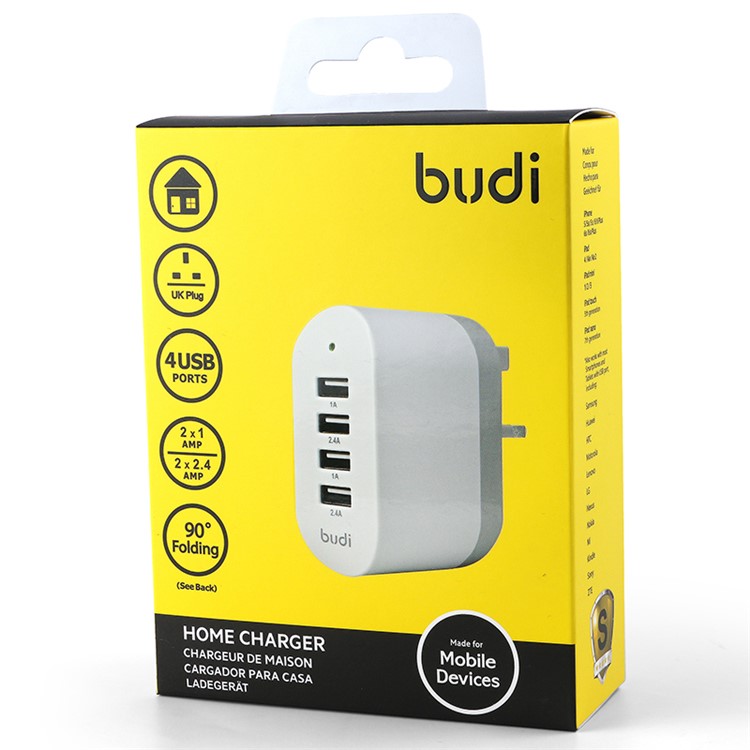 BUDI 6.8A 4 USB Ports Folding Home Wall Charger for Mobile Phones & Tablets - UK Plug-6
