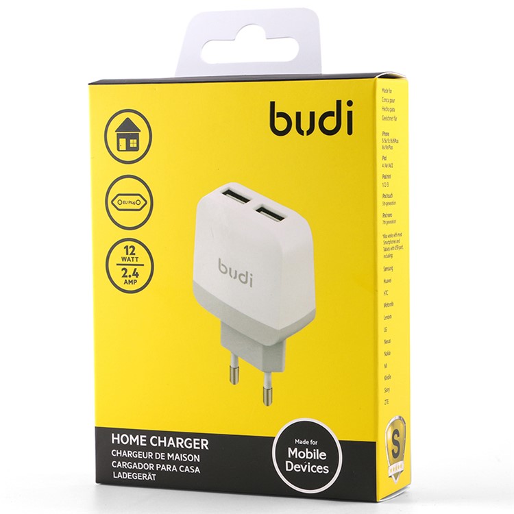 BUDI 2.4A 12W Dual USB Wall Charger Power Adapter for Mobile Phones & Tablets - EU Plug-3
