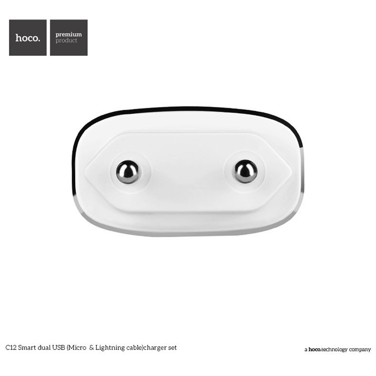 HOCO 2.4A Wall Charger Adapter + Micro USB Cable with Intelligent Charging IC for Samsung Huawei etc - White / EU Plug (C12)-2