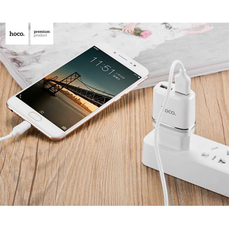 HOCO 2.4A Wall Charger Adapter + Micro USB Cable with Intelligent Charging IC for Samsung Huawei etc - White / EU Plug (C12)-5