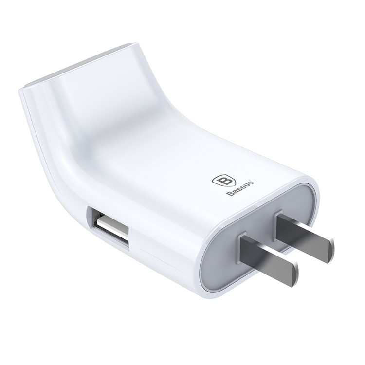 BASEUS Curved Dual USB Port 2.4A Portable Wall Charger for iPhone iPad Samsung Huawei Etc - White / CN Standard-12