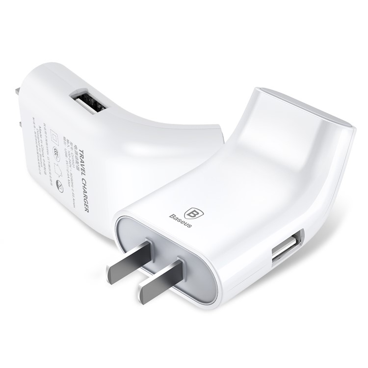 BASEUS Curved Dual USB Port 2.4A Portable Wall Charger for iPhone iPad Samsung Huawei Etc - White / CN Standard-6