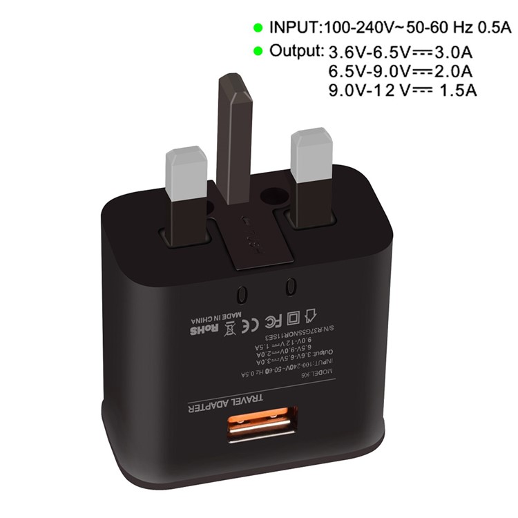 Yolike_K6 QC3.0 USB Wall Travel Charger Adapter - UK Plug-4