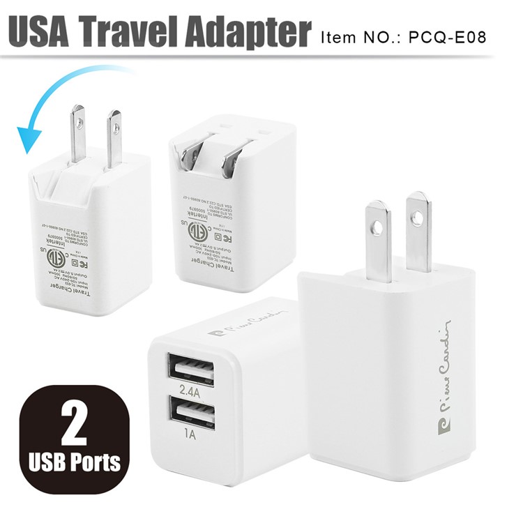 PIERRE CARDIN Dual USB Ports DC 5V Folding Wall Charger for iPhone Samsung LG Etc (PCQ-E08) - White / US Plug-1