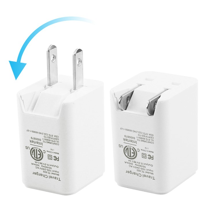 PIERRE CARDIN Dual USB Ports DC 5V Folding Wall Charger for iPhone Samsung LG Etc (PCQ-E08) - White / US Plug-6
