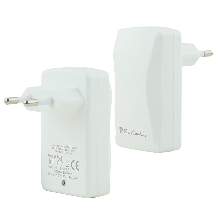 PIERRE CARDIN 2 USB Ports DC 5V Portable Wall Charger for iPhone Samsung LG Etc (PCQ-E09) - White / EU Plug-2