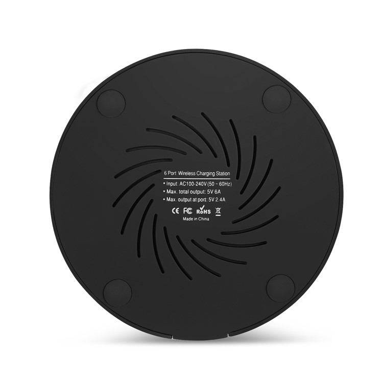 Multi 6-Port 2.4A 30W USB Mobile Charging Station Qi Wireless Charger - Black / US Plug-2