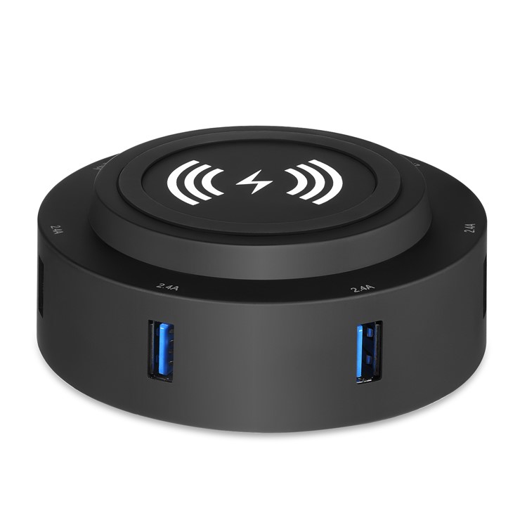 Multi 6-Port 2.4A 30W USB Mobile Charging Station Qi Wireless Charger - Black / US Plug-3