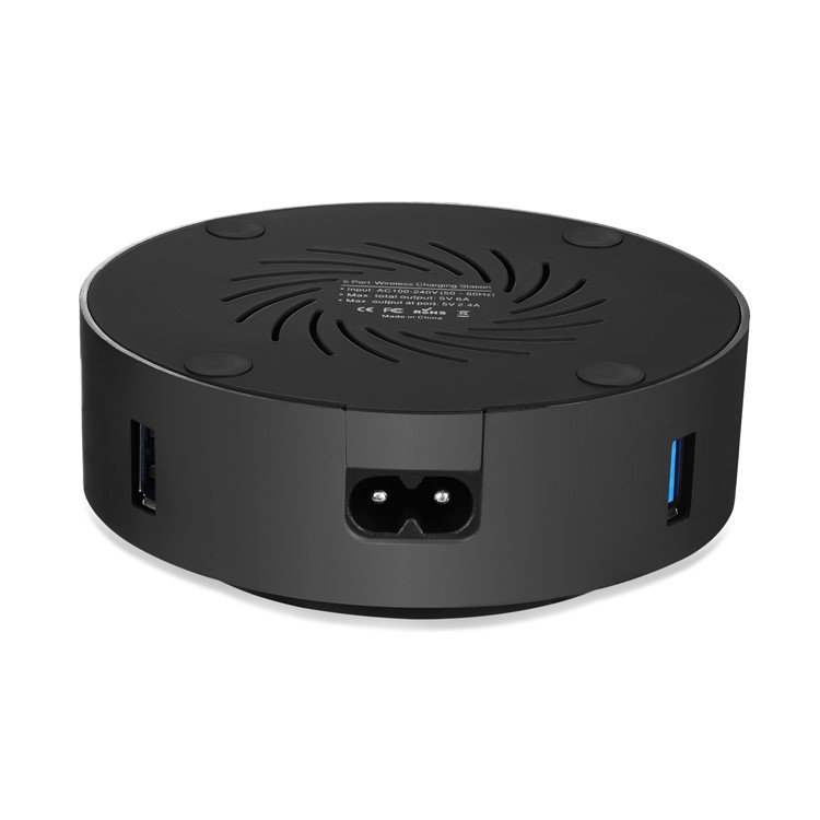 Multi 6-Port 2.4A 30W USB Mobile Charging Station Qi Wireless Charger - Black / US Plug-4
