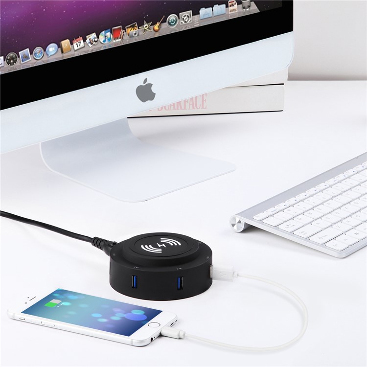 Multi 6-Port 2.4A 30W USB Mobile Charging Station Qi Wireless Charger - Black / US Plug-6