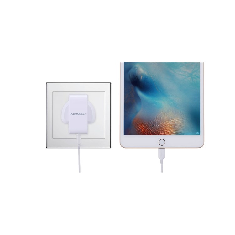 MOMAX 5V /2.4A single Port USB Portable Intelligent Digital Wall Charger - White / UK Plug-10