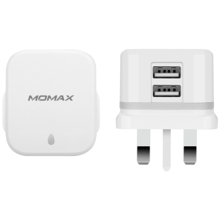 MOMAX 5V 3.4A 2-Port USB Portable Charger - White / UK Plug-1