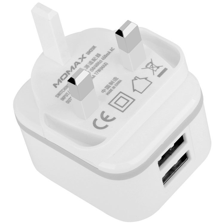 MOMAX 5V 3.4A 2-Port USB Portable Charger - White / UK Plug-7